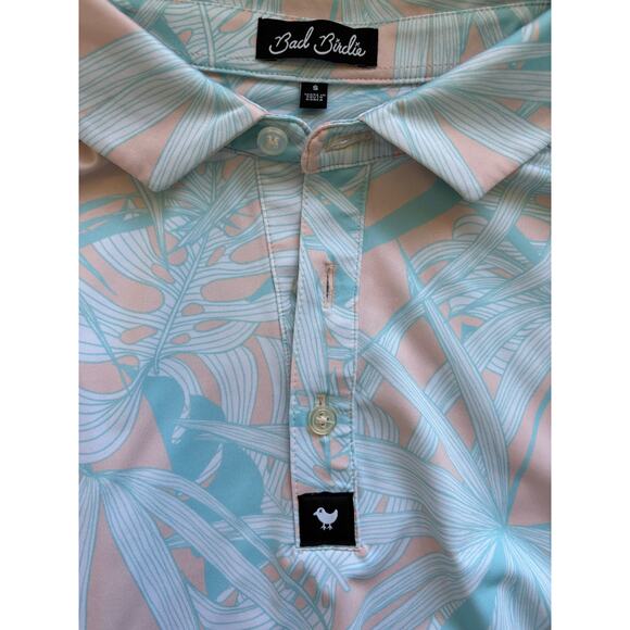 Bad Birdie Men's Day Pass Polo Shirt White Tropical Print Size Small Golf UPF 50 - Picture 7 of 7
